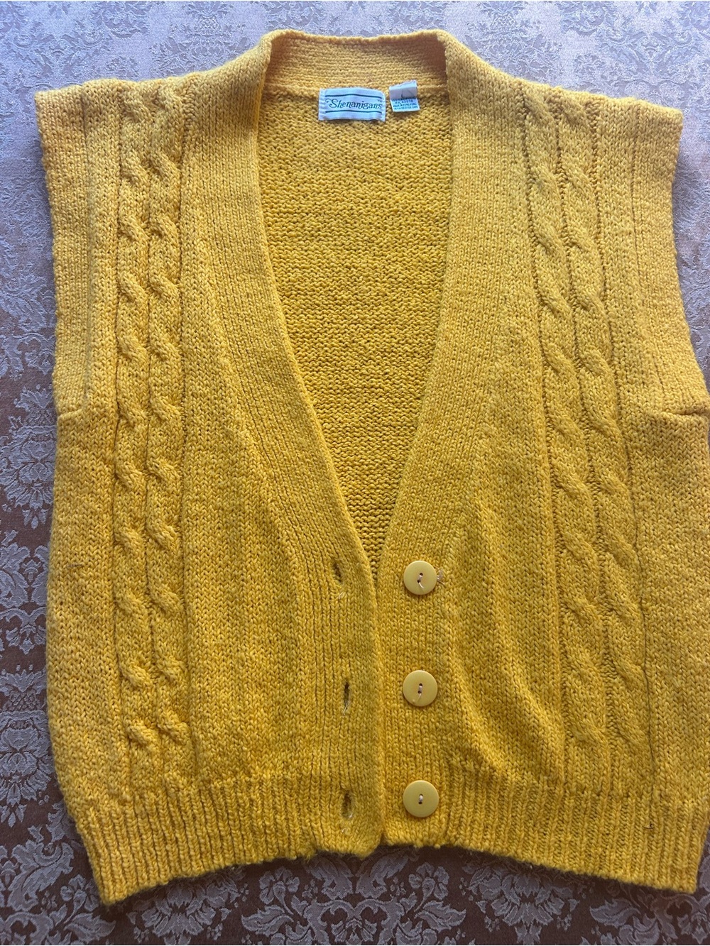 Mustard Vintage Cable Knit Button-Front Sweater Vest